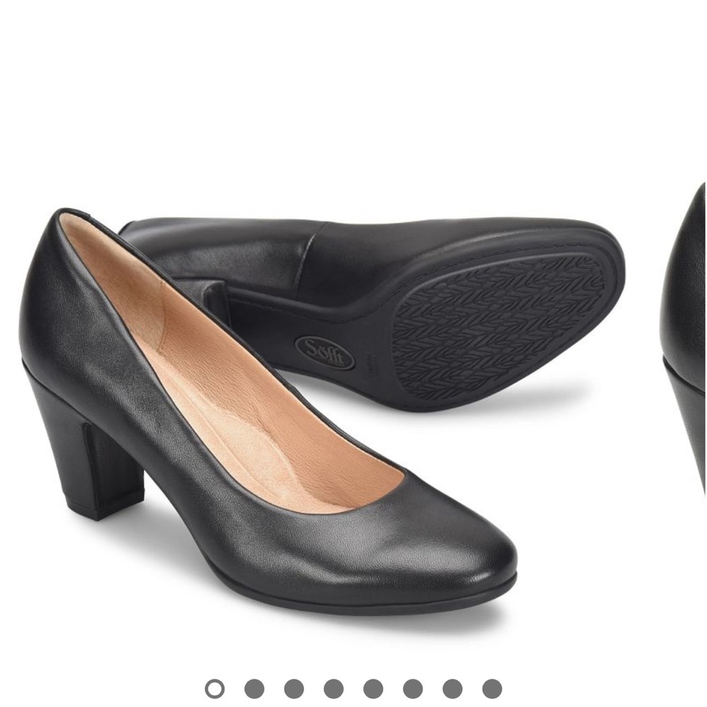 Black Leather Heels with Medium Sturdy Heel